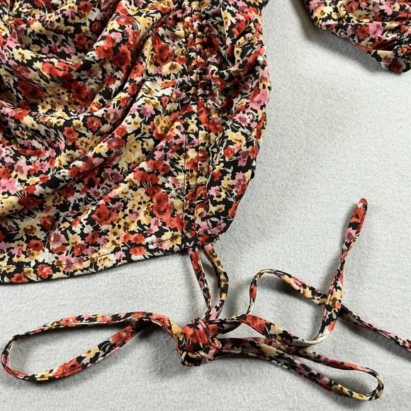 PrettyLittleThing Floral Ruched Mini Dress Long Sleeve Cottagecore Boho Size 10 - Picture 10 of 13